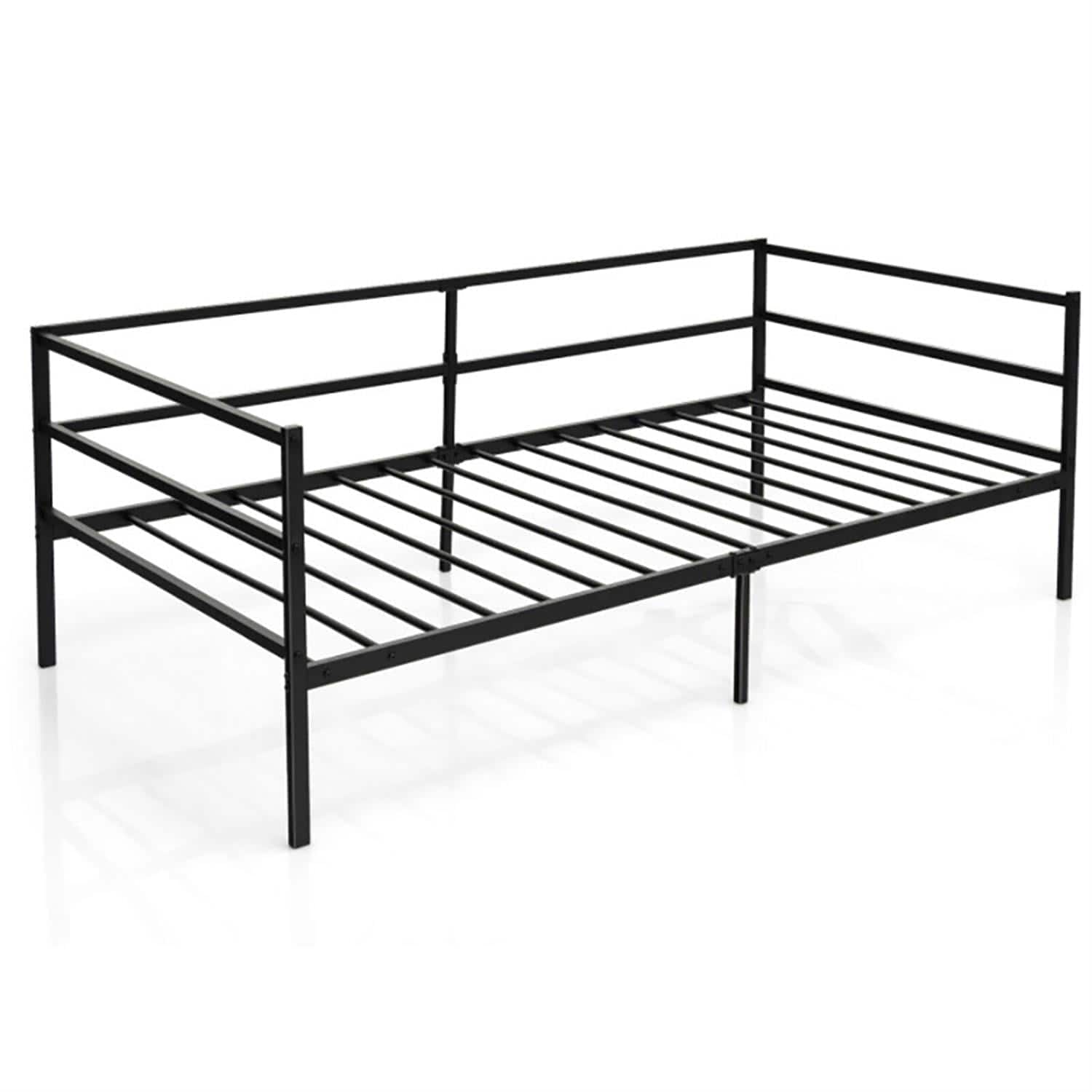 Pefilos - Twin Size Metal Daybed Frame with Metal Slat Support and 3-Sided Guardrails, Modern Bed Frame for Teens - Black
