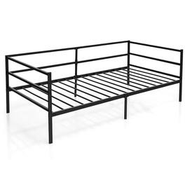 Pefilos - Twin Size Metal Daybed Frame with Metal Slat Support and 3-Sided Guardrails, Modern Bed Frame for Teens - Black