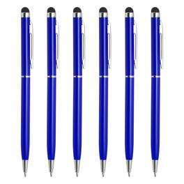 Unique Bargains - 6pcs 2-in-1 Metal Ballpoint Pen & Retractable Stylus for All Capacitive Touch Screen - Dark Blue