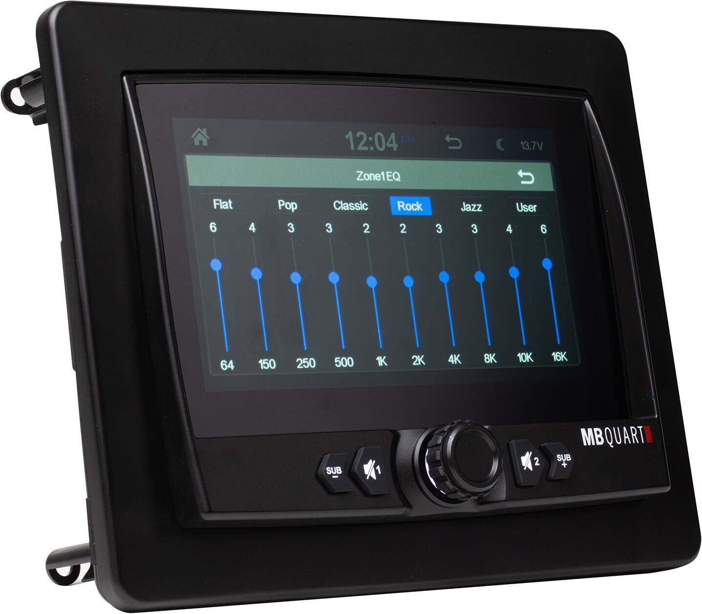 12:04 AM 13.7V Zone1EQ  Flat 6 4 Pop 3 Classic 3 2 Rock 2 3 Jazz 3 User 4 6 64 150 250 500 1K 2K 4K 8K 10K 16K SUB 2 MB QUART SUB +