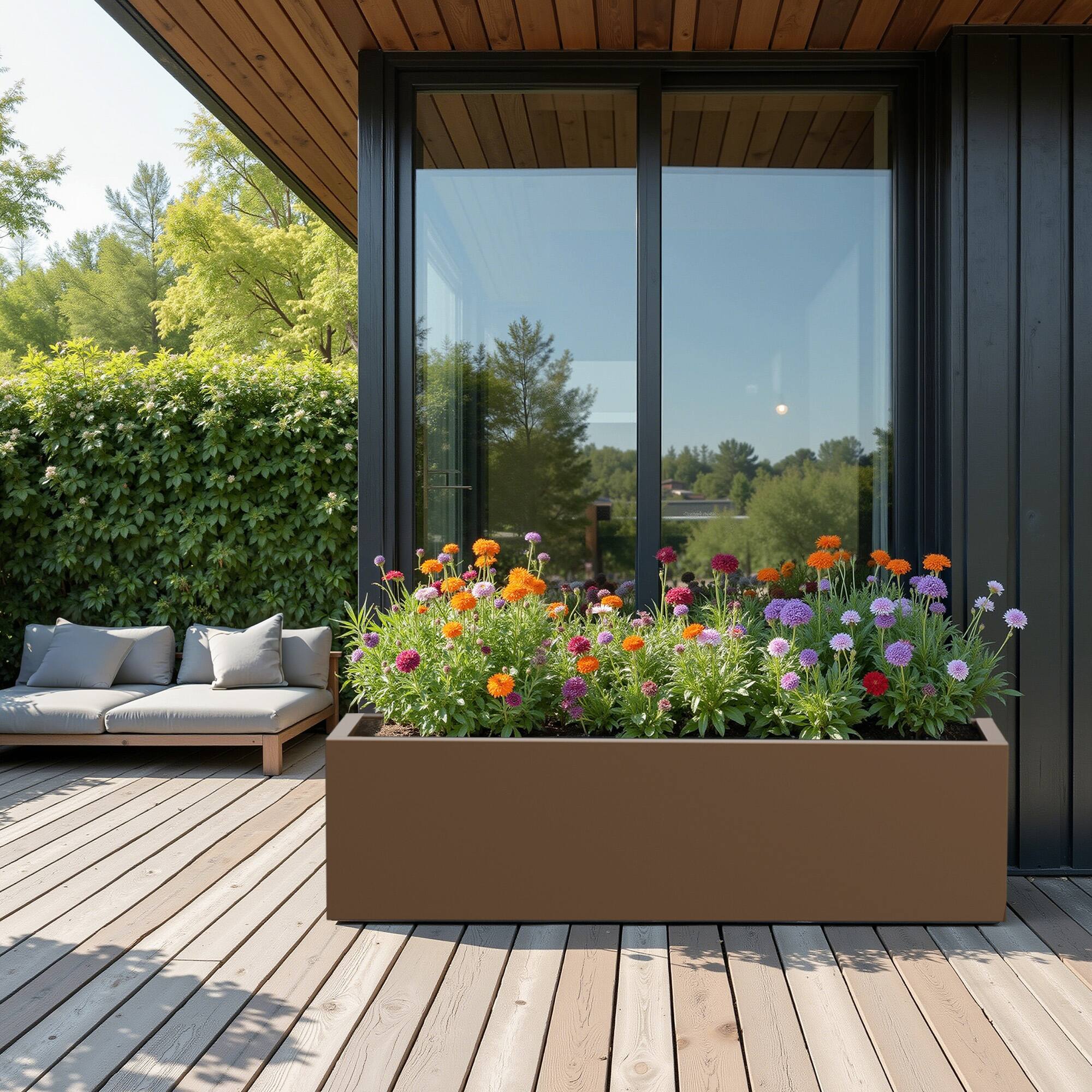 Alt View 1. PexFix - 35.8 in. W Outdoor Metal Rectangular Planter Box with Drainage – Garden Raised Bed for Herbs, Vegetables, and Flowers - Brown.