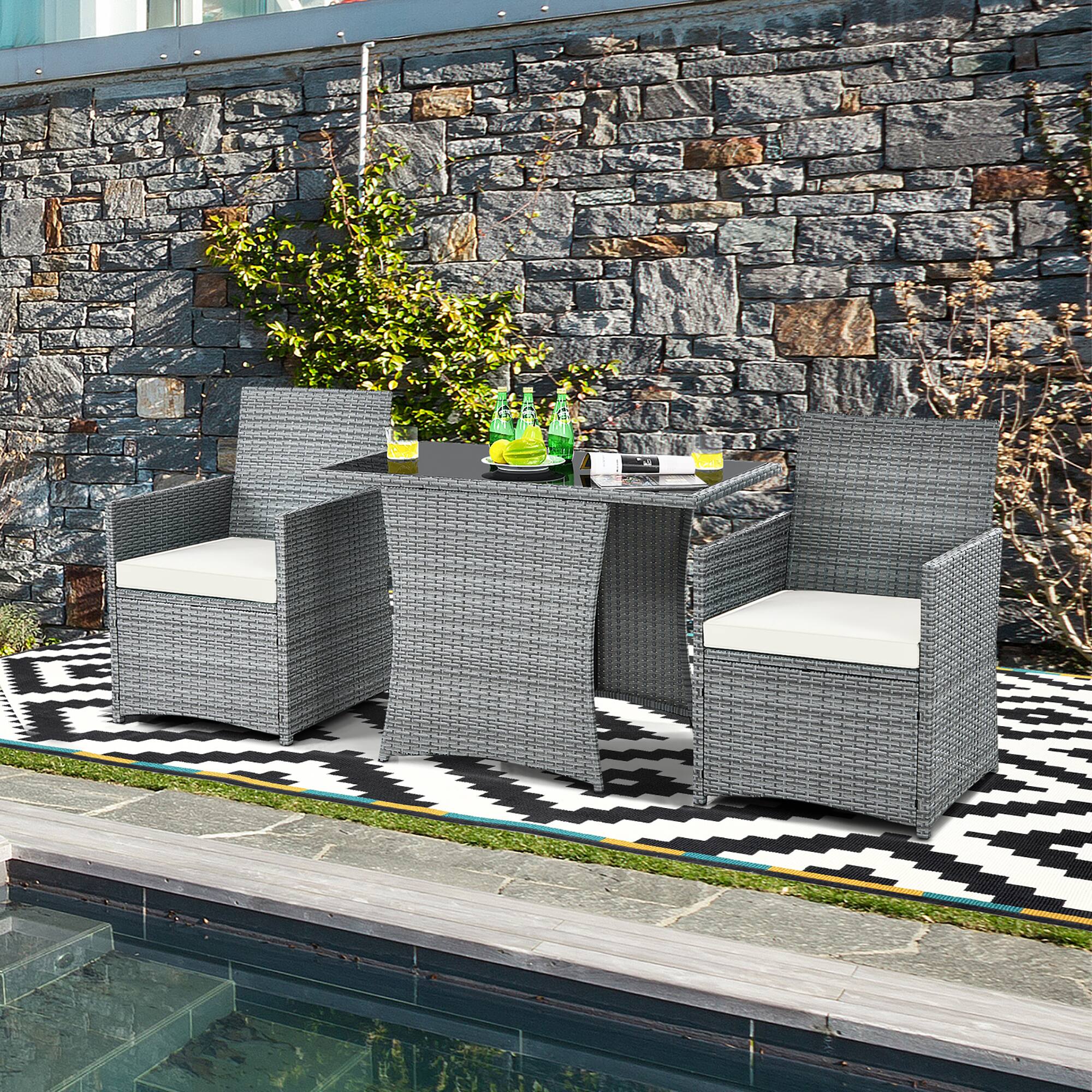 Alt View 4. Costway - Costway 3PCS Patio Rattan Furniture Set Cushioned Sofa Armrest Garden - Mixed gray,White.