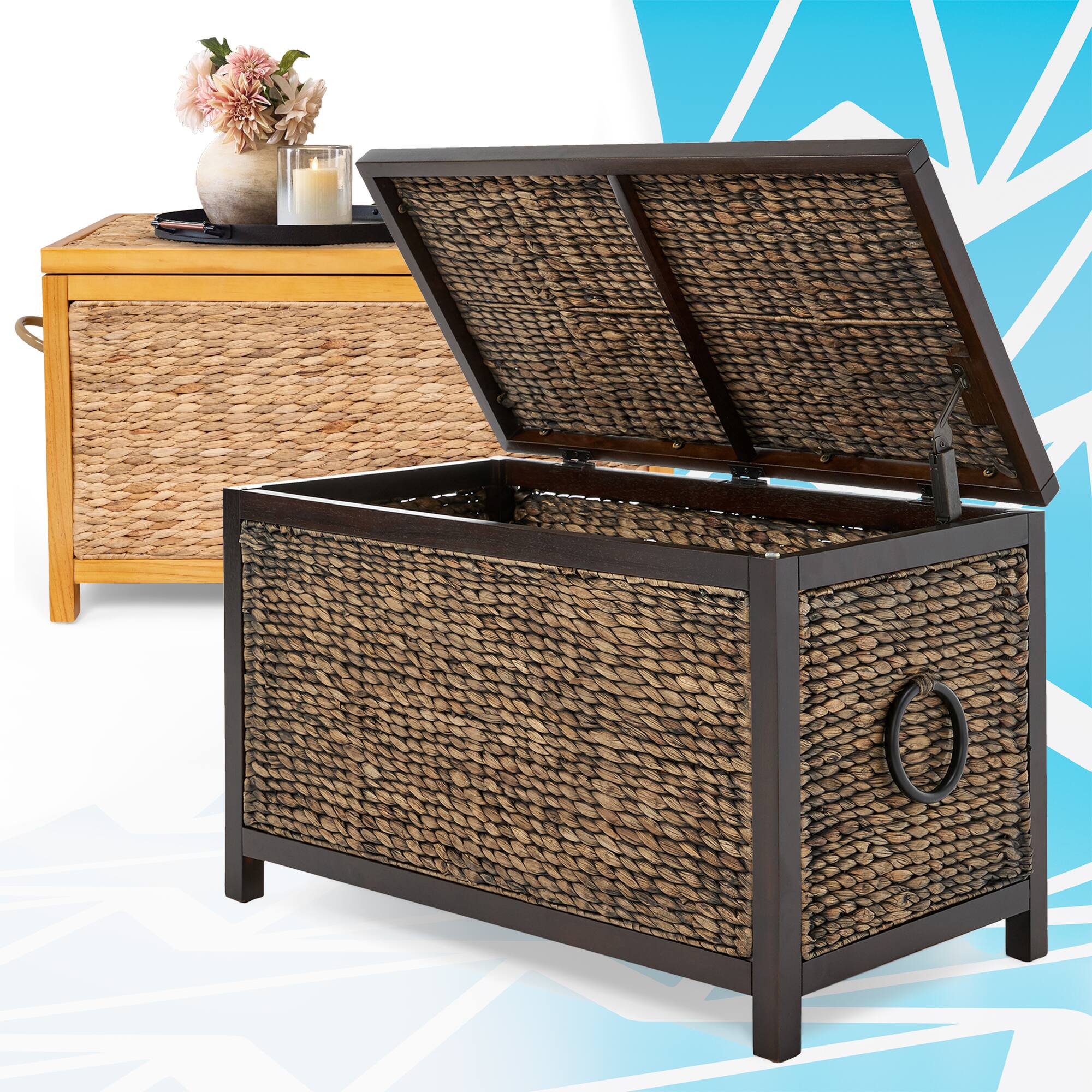 Front. Click Decor - ClickDecor Wilson Storage Trunk, Rustic Black Wicker - Charcoal.