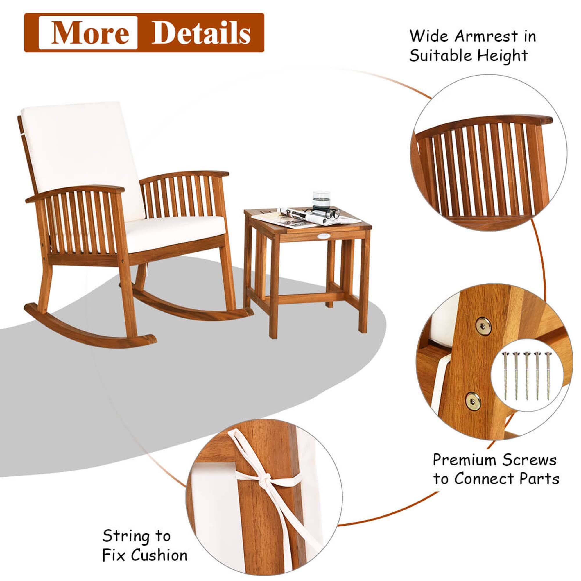 More Details

- Wide Armrest in Suitable Height
- Premium Screws to Connect Parts
- String to Fix Cushion
