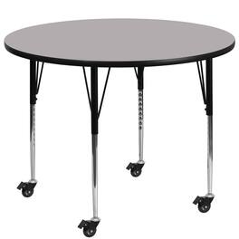 Emma + Oliver - Mobile 42" Round Laminate Adjustable Activity Table - Gray