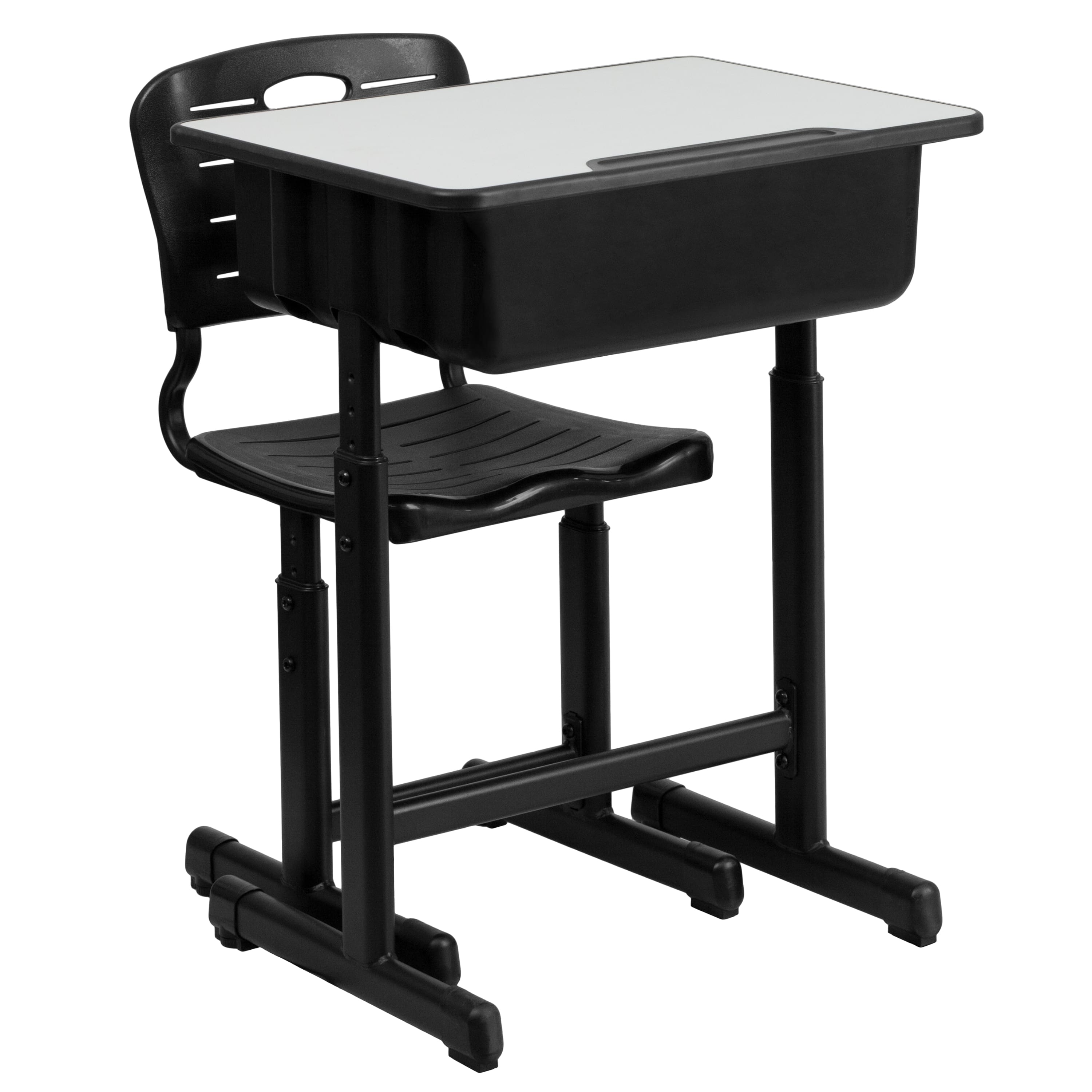 Emma + Oliver - Adjustable Height Student Desk and Chair with Pedestal Frame - Gray