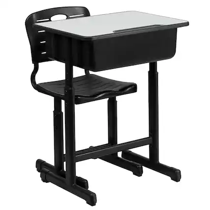 Front. Emma + Oliver - Adjustable Height Student Desk and Chair with Pedestal Frame - Grey.