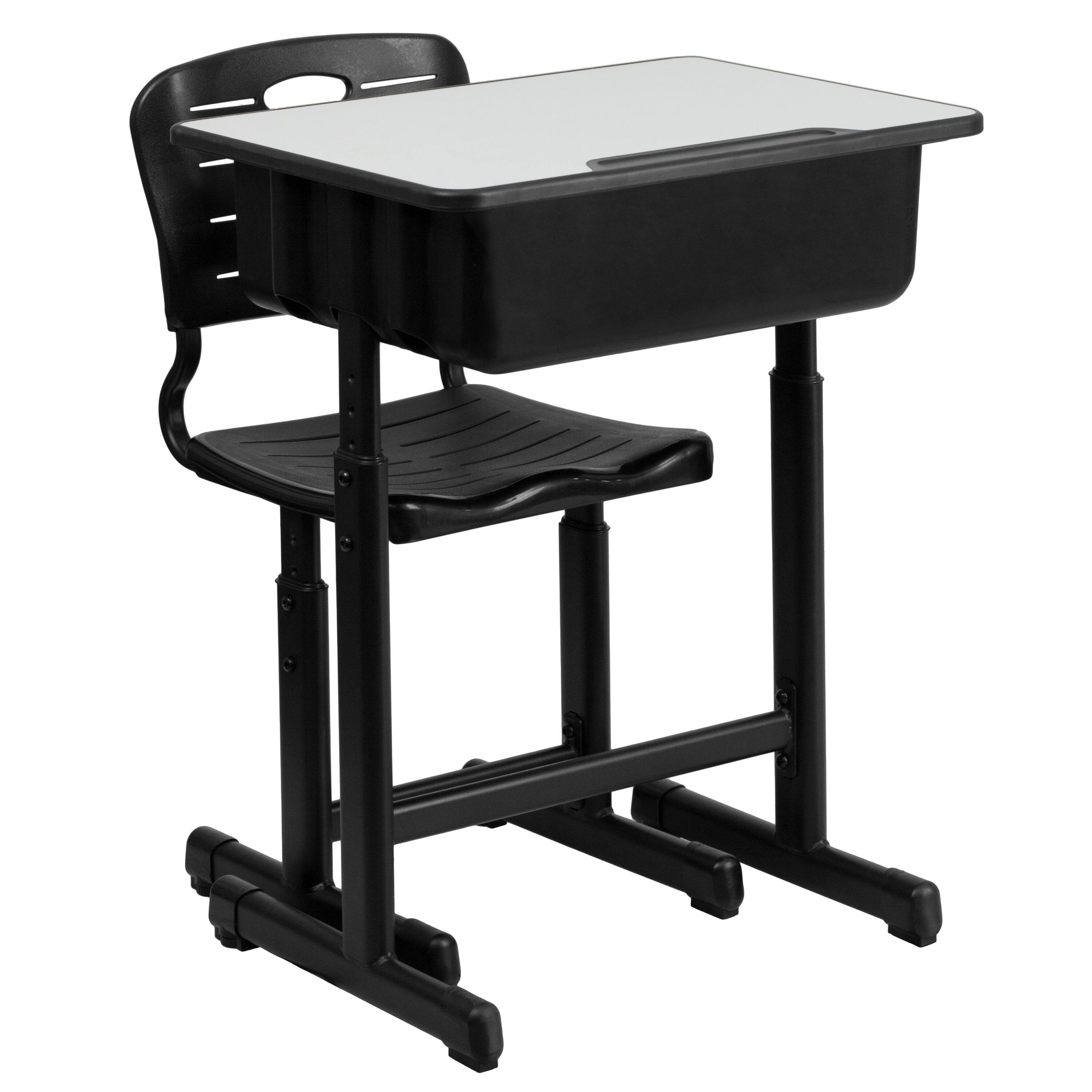 Front. Emma + Oliver - Adjustable Height Student Desk and Chair with Pedestal Frame - Grey.