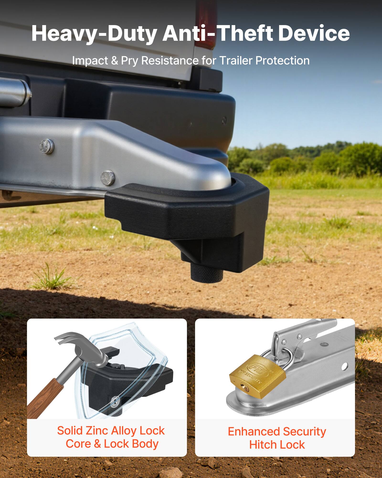 Heavy-Duty Anti-Theft Device  
Impact & Pry Resistance for Trailer Protection  

Solid Zinc Alloy Lock Core & Lock Body  
Enhanced Security Hitch Lock