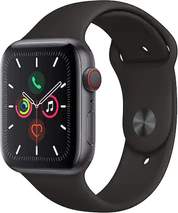 Front. Apple - Apple Watch Series 5 Cellular 44mm Gray Aluminum - Gray.