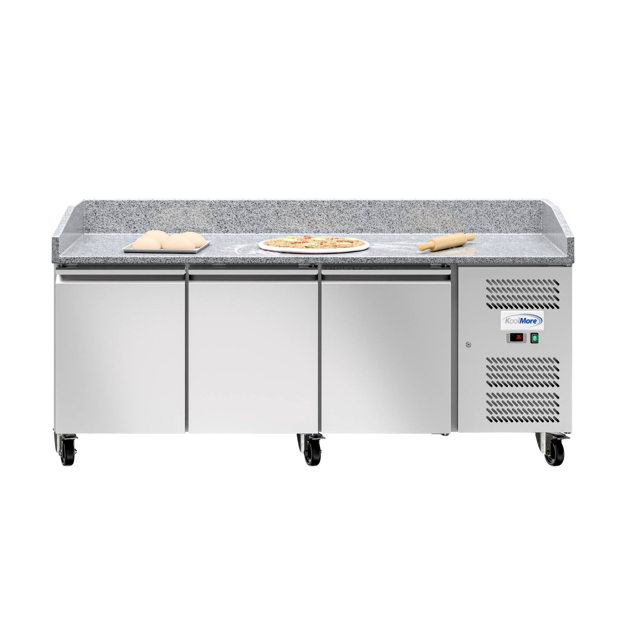Back. Koolmore - 79 in. Three-Door Commercial Granite Top Refrigerated Pizza Prep Counter in Stainless-Steel (KM-RPPS-3D79-GRT) - Stainless-Steel.
