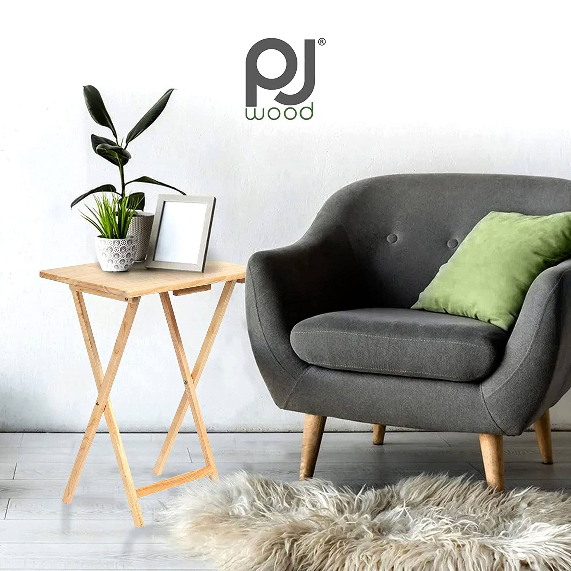 Alt View 5. PJ Wood - PJ Wood Folding Portable TV Snack Tray Table with Natural Finish, 2 Piece Set - Beige.