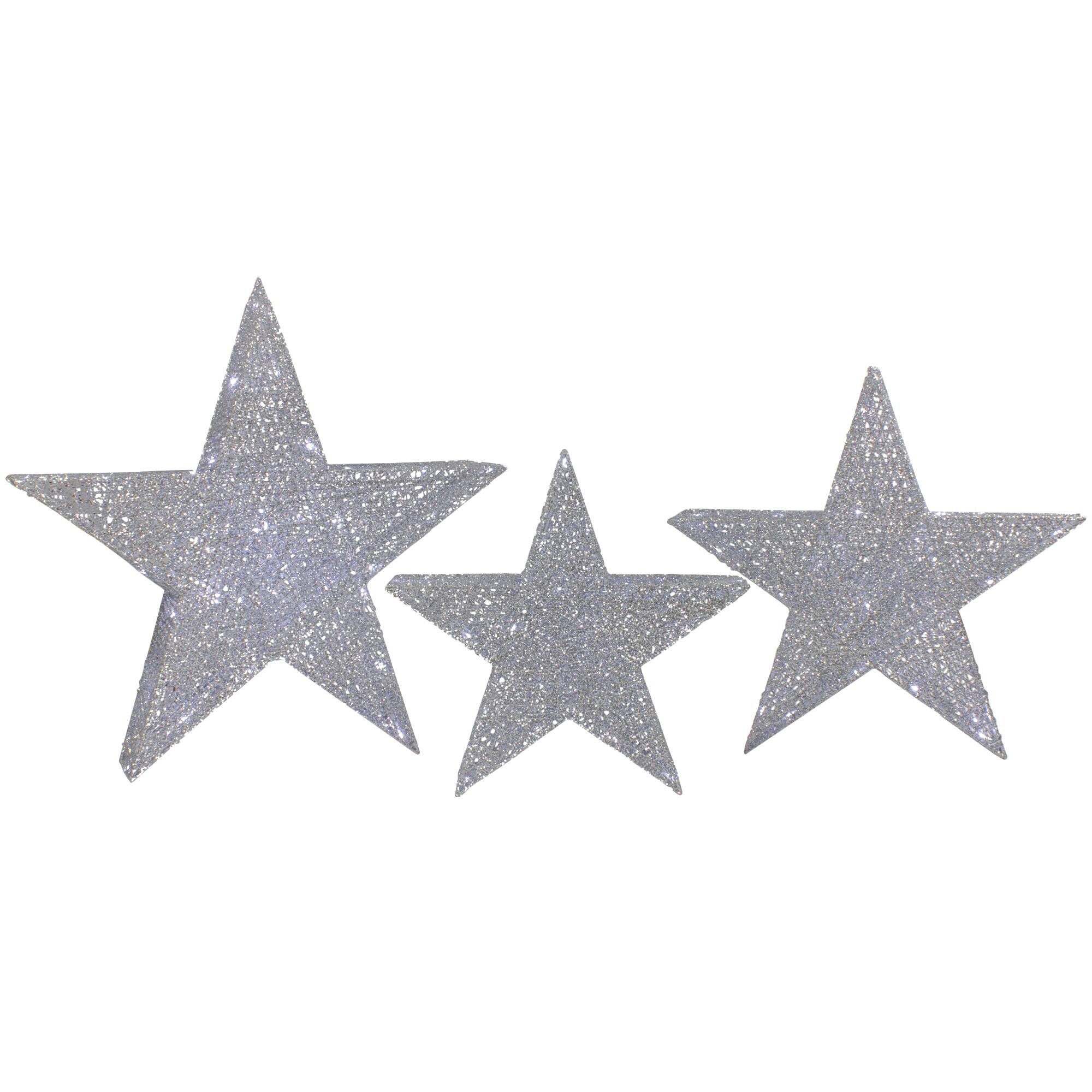 Front. Northlight - Set of 3 LED Lighted Silver Stars Outdoor Christmas Decorations 24" - Silver.
