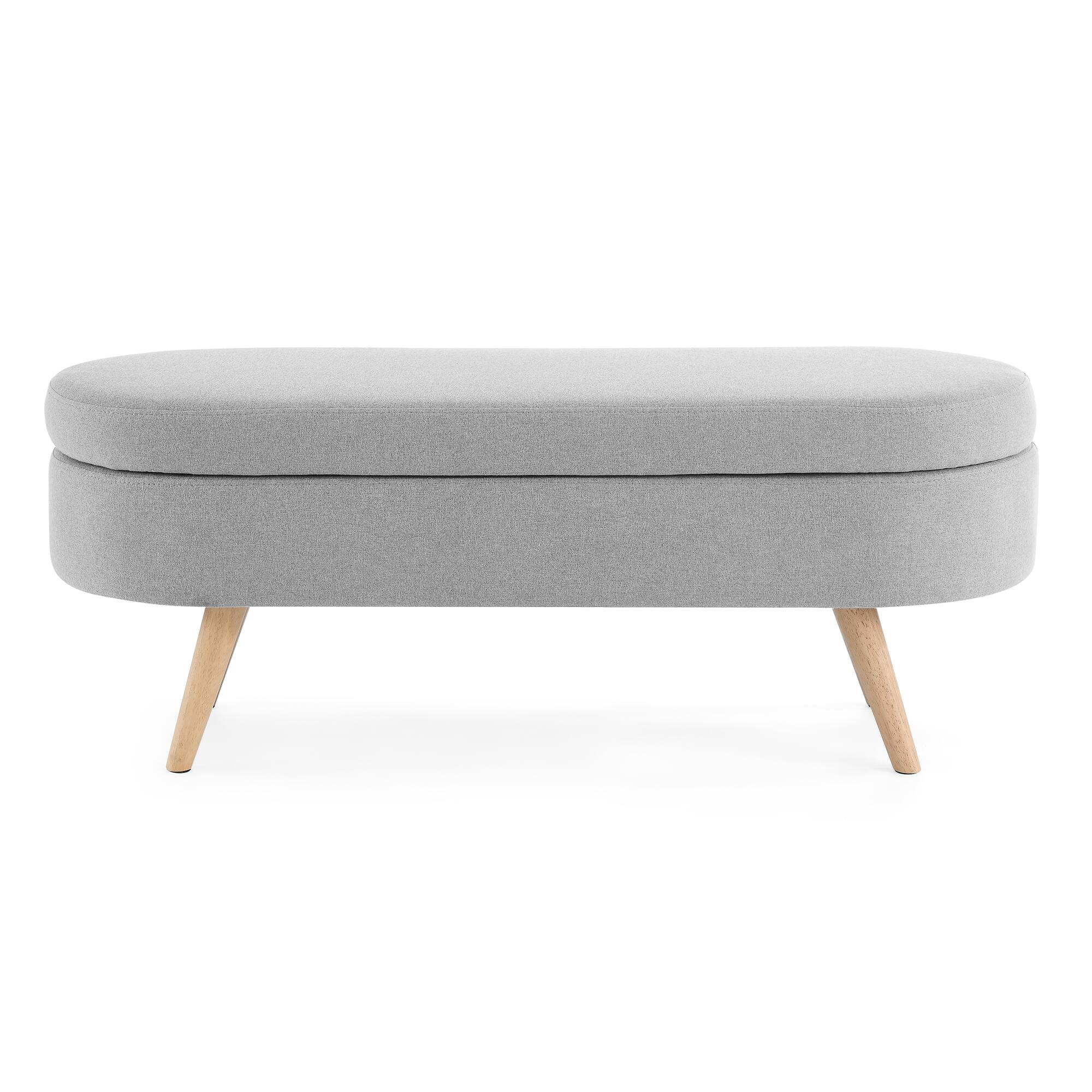 Alt View 5. GOODSILO - Elegant Fabric Storage Ottoman Bench with Wooden Legs for Living Room or Bedroom Footrest and Seating - Grey.