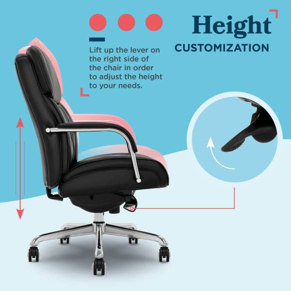 Height: Lift up the lever on the right side of the chair in order to adjust the height to your needs.