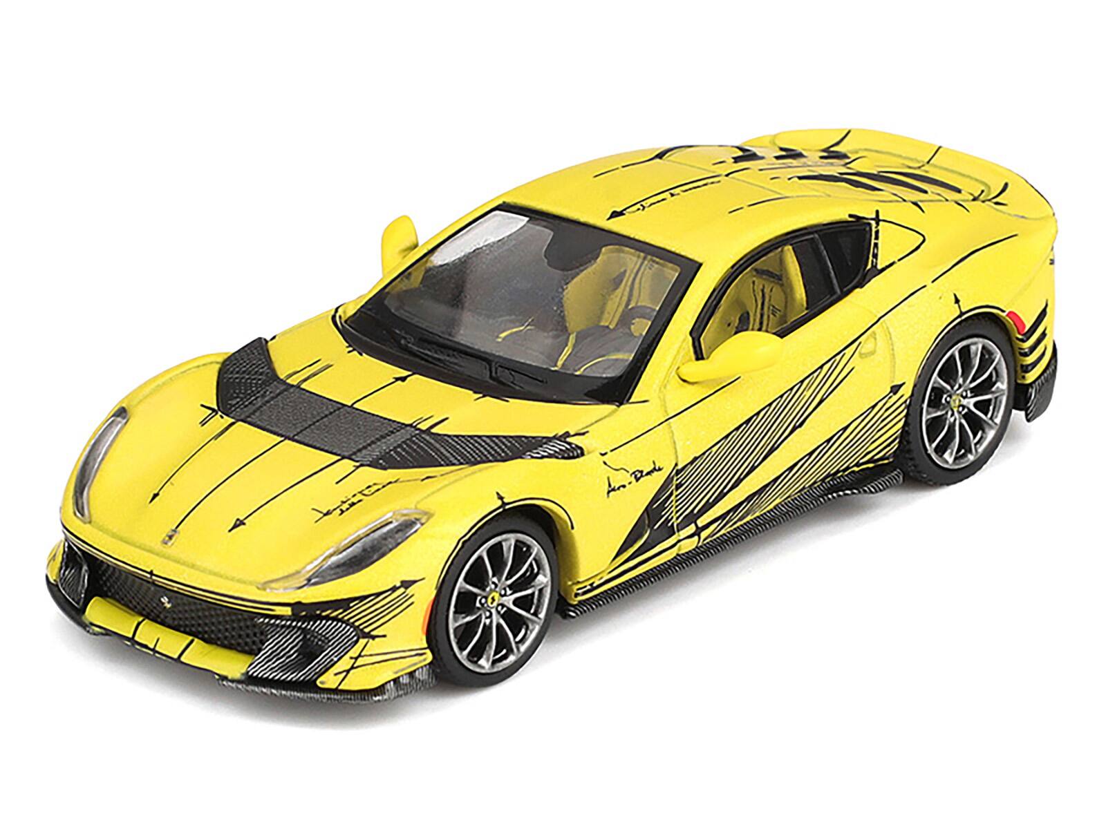 Alt View 3. BBR - Ferrari 812 Competizione Matt Yellow with Graphics and Yellow Interior "Tailor Made" 1/64 Model Car by BBR Models.