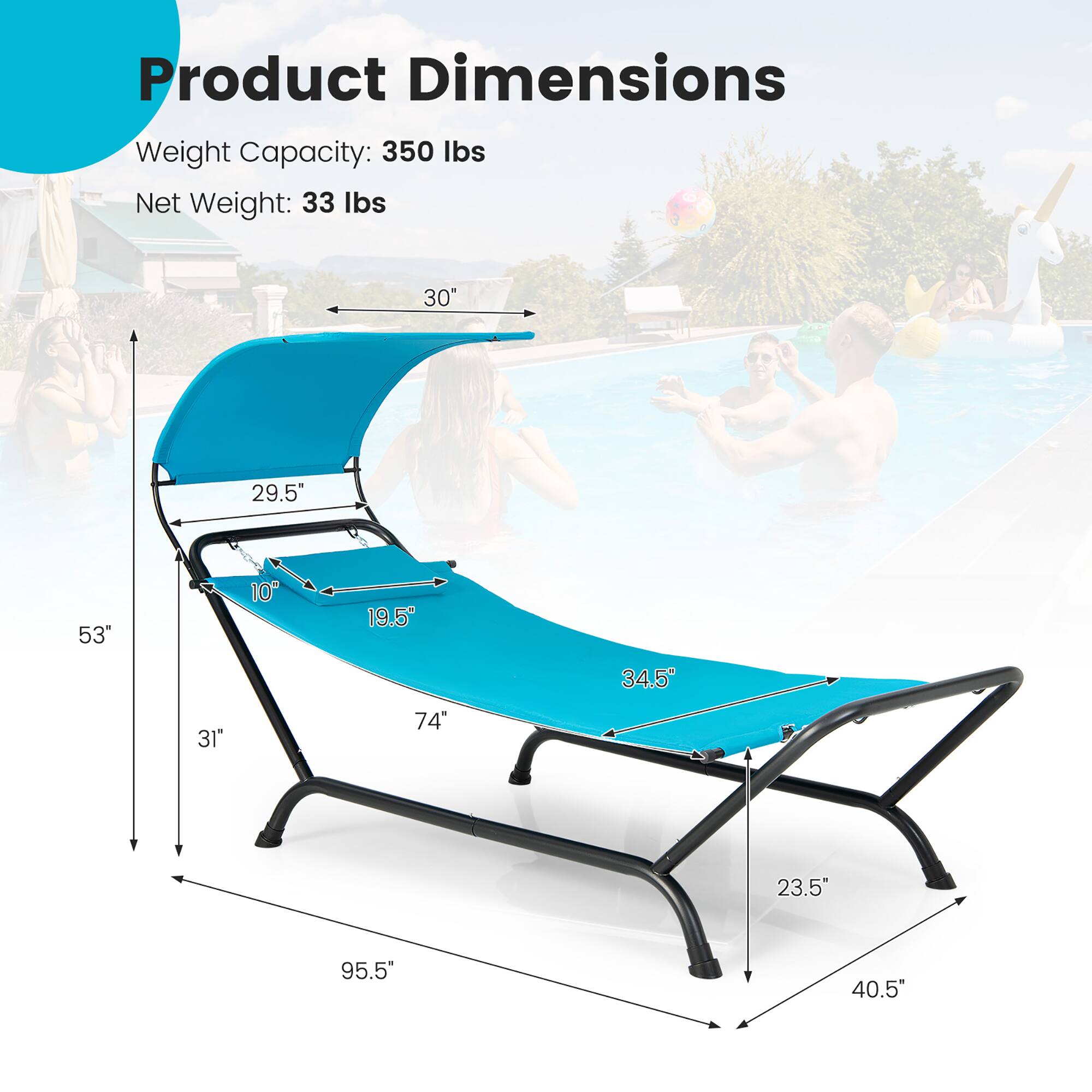 Product Dimensions
Weight Capacity: 350 lbs
Net Weight: 33 lbs
30"
29.5"
53"
10"
19.5"
31"
74"
34.5"
23.5"
95.5"
40.5"