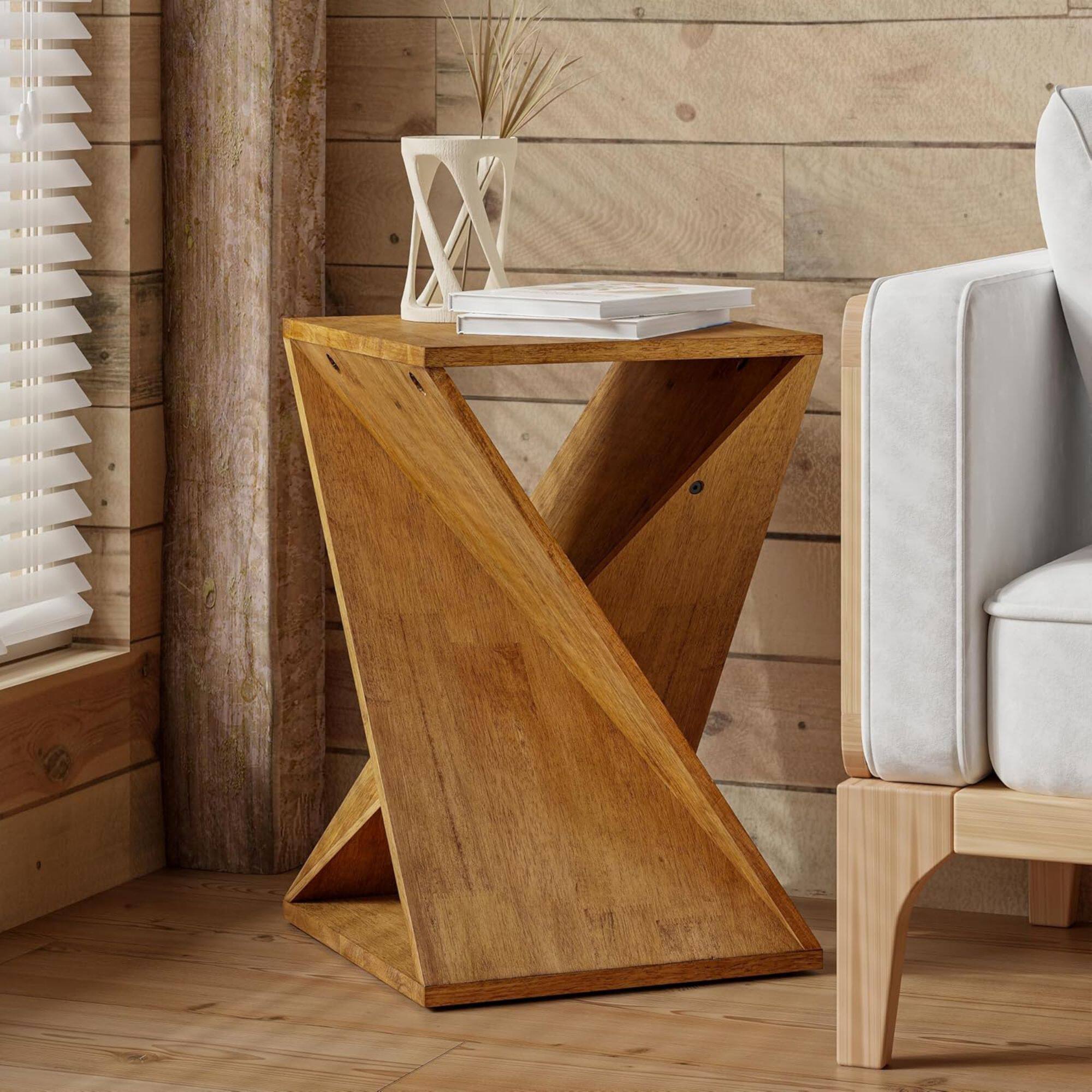 Alt View 5. COZAYH - COZAYH Farmhouse End Table, Square Solid Pedestal Design, for Living Room, Brown - Wood.