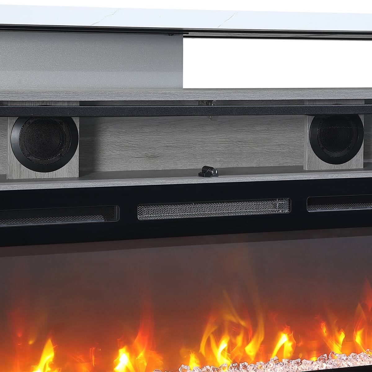 Alt View 4. Loheer - Loheer 76 inch grey entertainment center electric fireplace with bluetooth speaker - Grey.