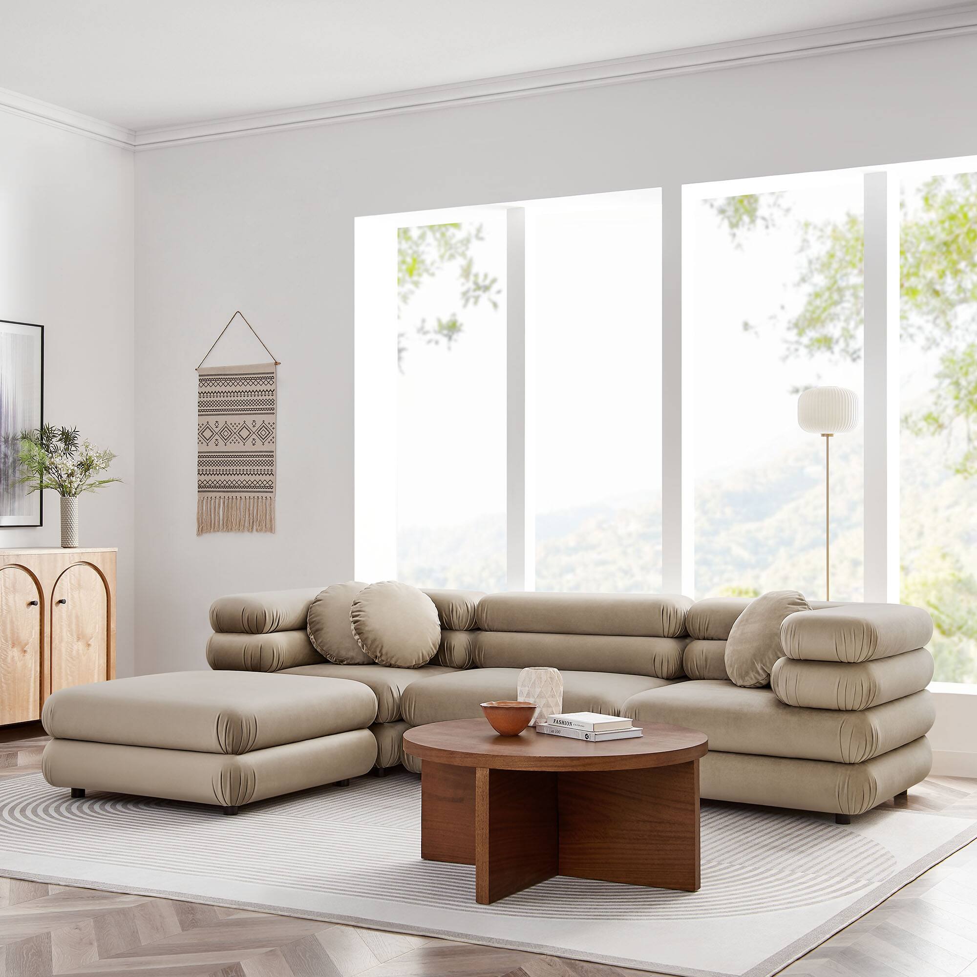 Alt View 8. Modway - Jubilee 4-Piece Modular Performance Velvet Sectional Sofa by Modway - Taupe.
