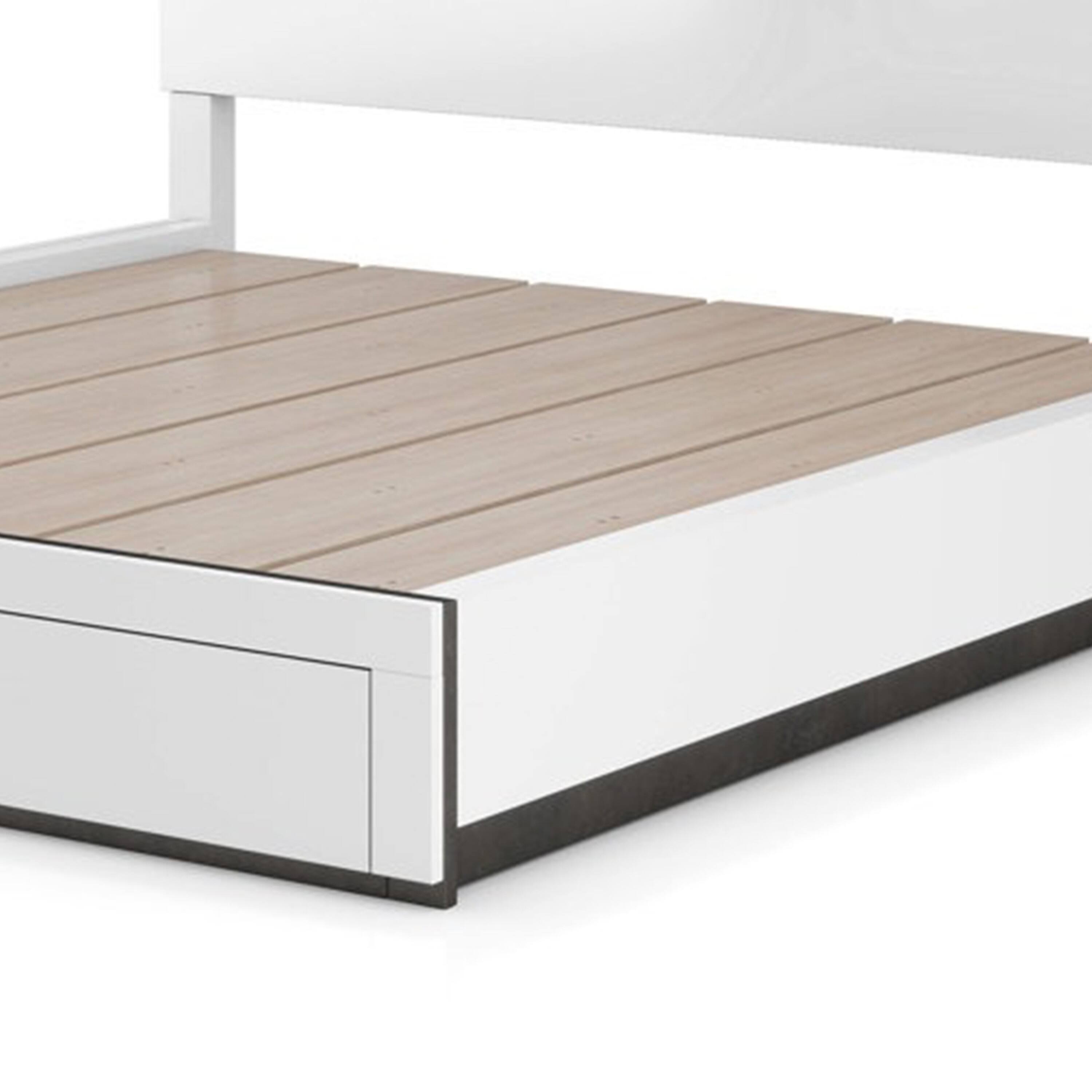 Alt View 3. Manhattan Lane - Kena King Size Bed, White Gray Panel Headboard, Footboard Storage Drawers - White, Metallic Gray.