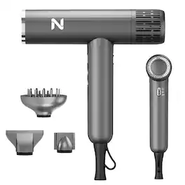 Natrial - Ionic Professional Hair Dryer with Diffuser for Curly Hair,1600W&110000RPM High Speed Blow Dryer for Women - Gray