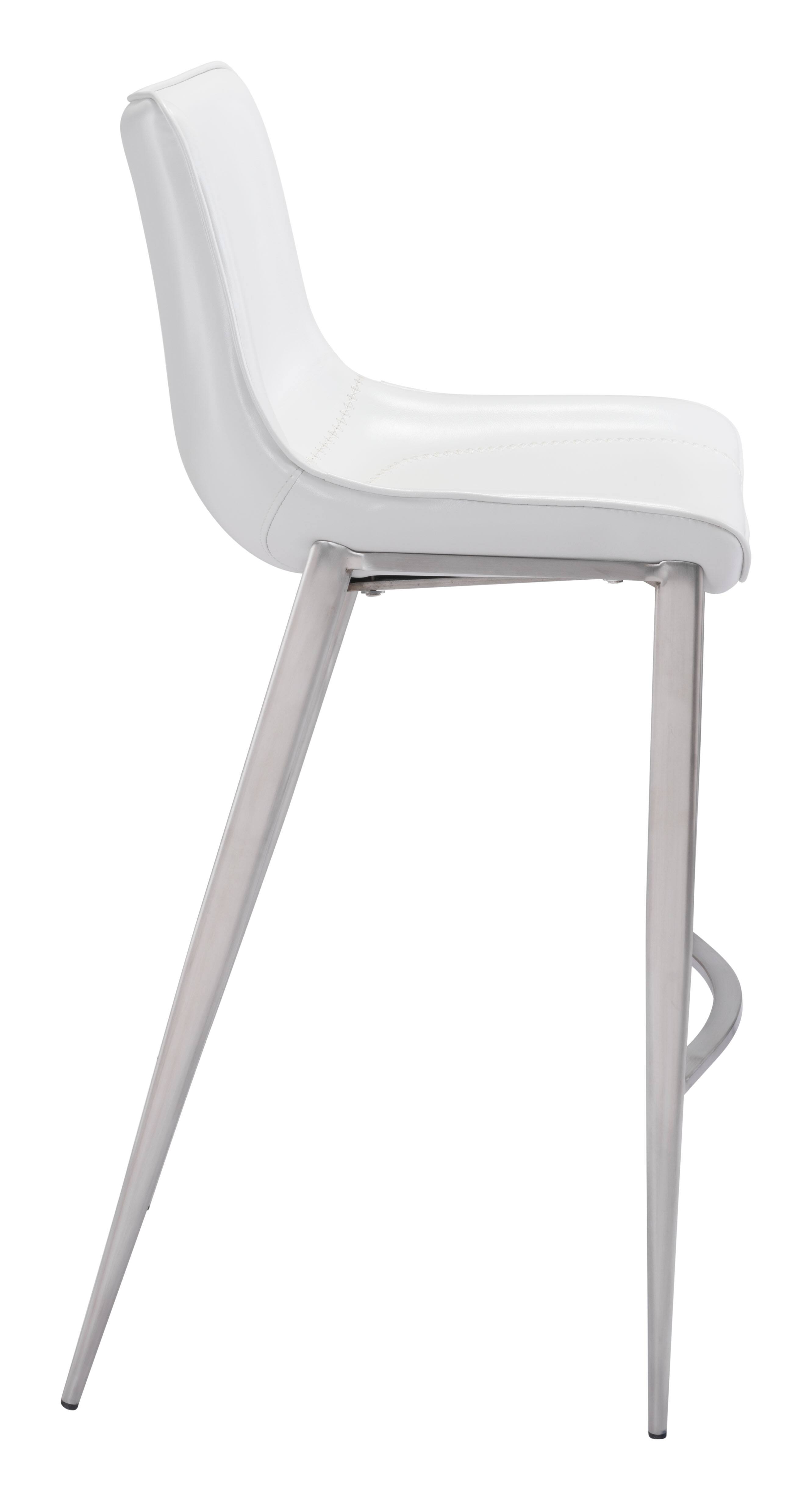 Back. Hivvago - Magnus Barstool (Set of 2) White & Silver - White & Silver.