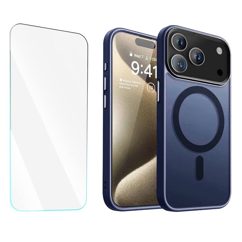 Entronix - 3-in-1 Bundle for iPhone 17 Pro Max - Magnetic Translucent Matte Case & Screen Protector - Navy Blue