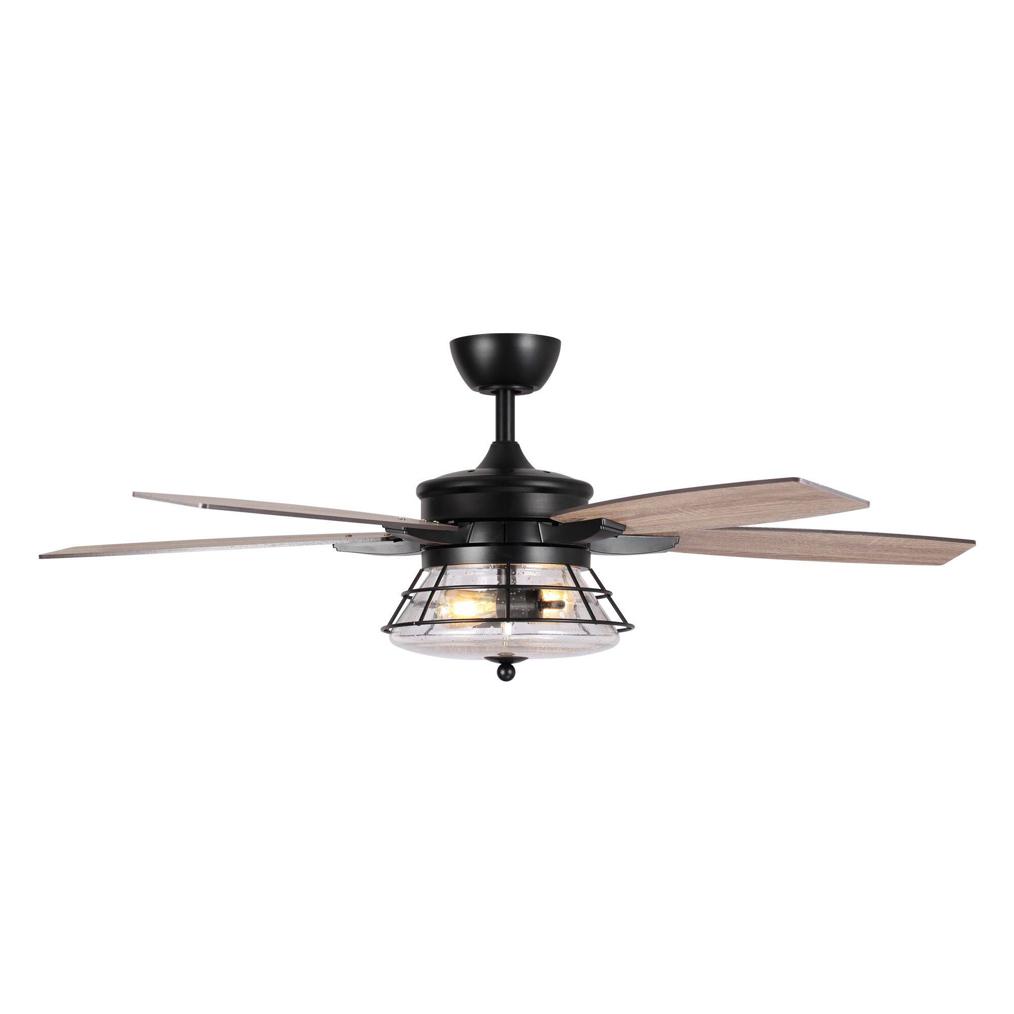 Alt View 10. Parrot Uncle - 52" Seeded Glass Black Industrial Indoor Ceiling Fan with Remote and Light Kit - Black.
