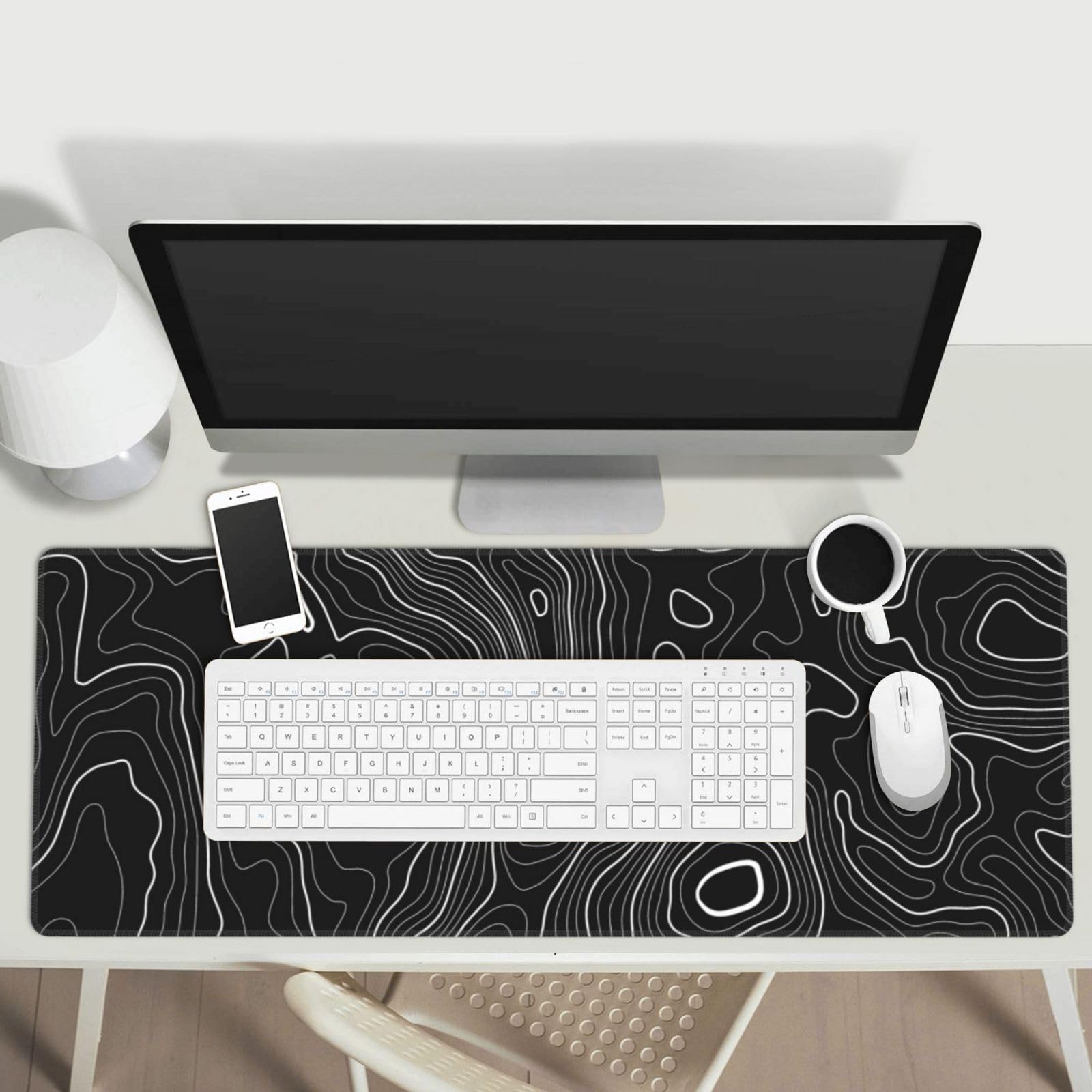Alt View 2. Fabibe - Topographic Map Large Gaming Mouse Pad  Extended Big Cool Mat Long Computer Black Mousepad For Home Office Work Desk ... - Black Topographic Map One Size.