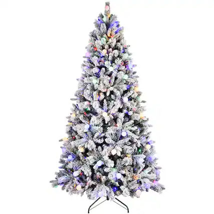 Front. Boyel Living - 7.5 ft. Flocked Christmas Tree with LED Lights 1523 Tips Memory Wire Hinged with Metal Stand - White.