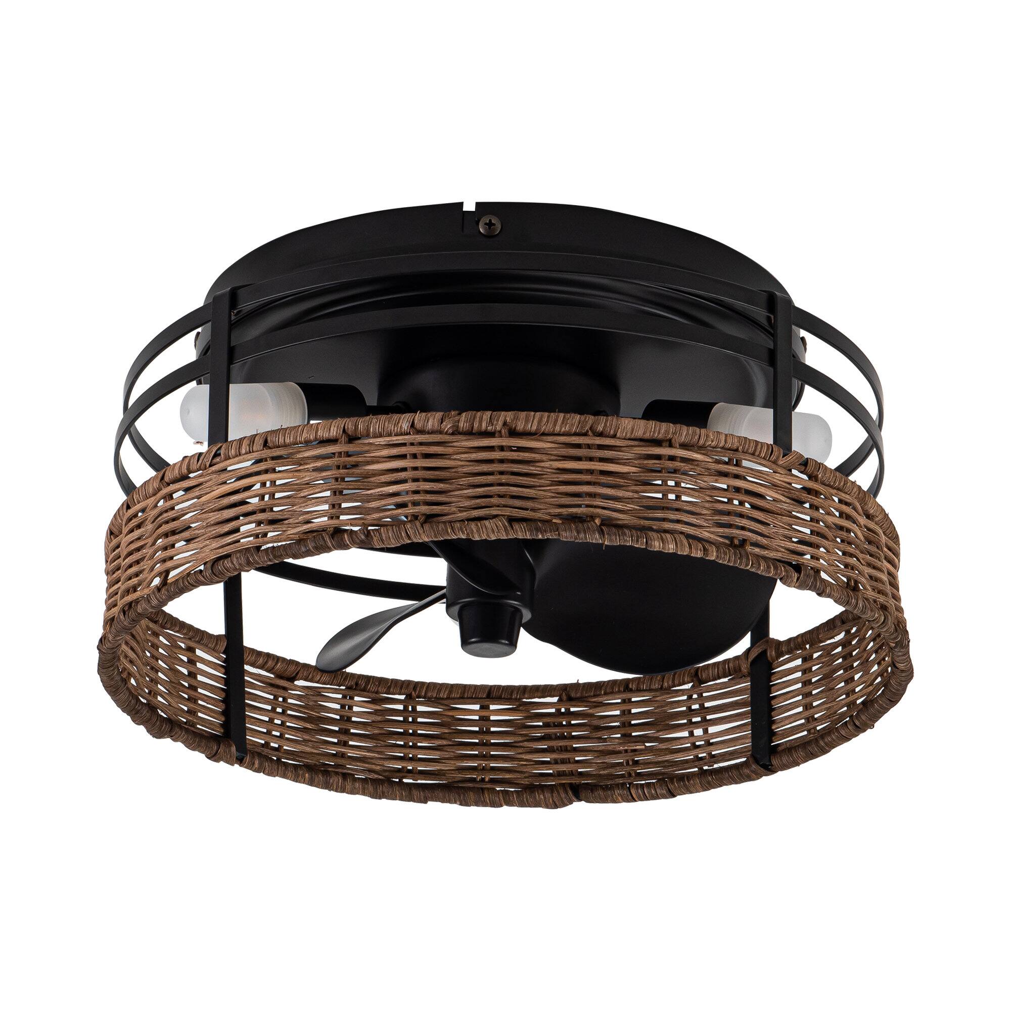 Alt View 5. Parrot Uncle - 13" Farmhouse Flush Mount Ceiling Fan with Light & Remote - Matte Black.