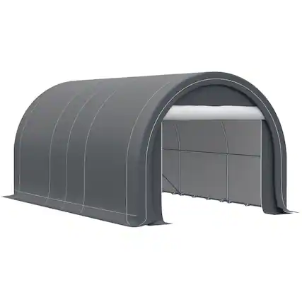 Front. Outsunny - 10' x 16' Carport, Heavy Duty Portable Garage Storage Tent with Large Zippered Door, Anti-UV PE Canopy Cover - Grey.
