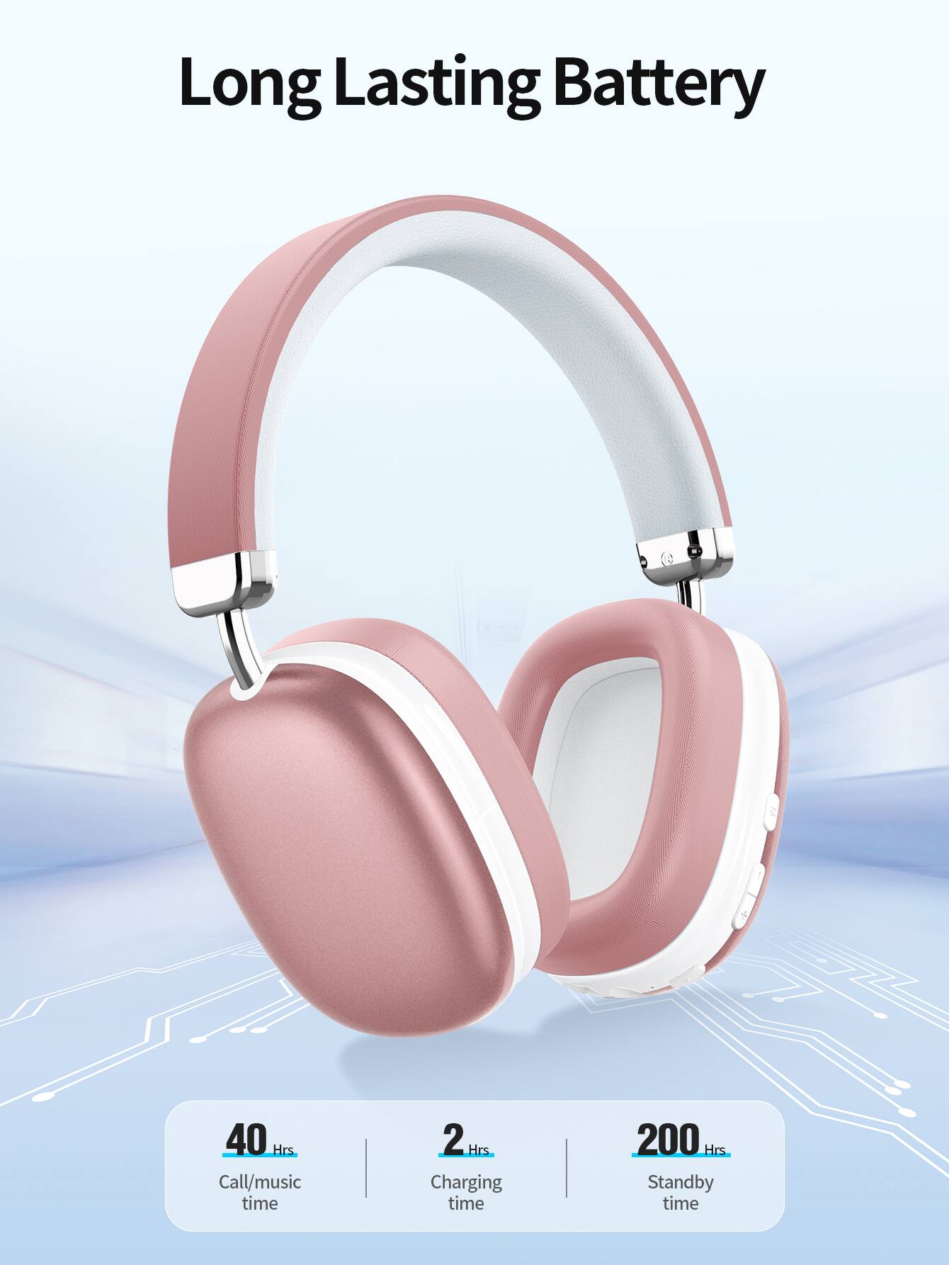 Long Lasting Battery  
40 Hrs Call/music time  
2 Hrs Charging time  
200 Hrs Standby time