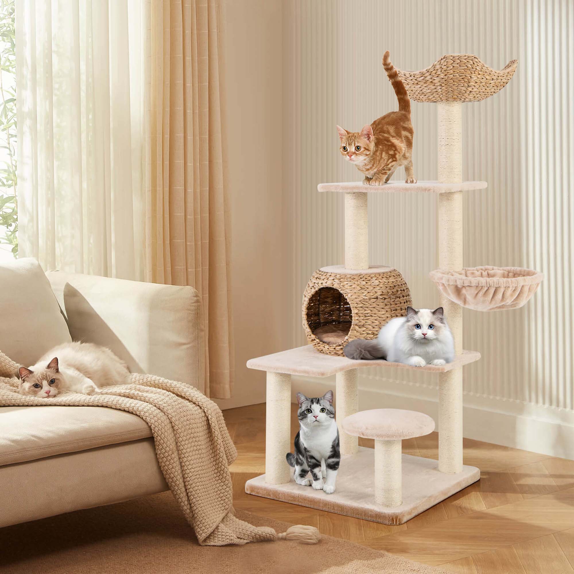Alt View 3. Costway - Costway 59" Cattail Cat Tower with Sisal Scratching Posts Perch Condo Soft Hammock Indoor - Beige,Natural.