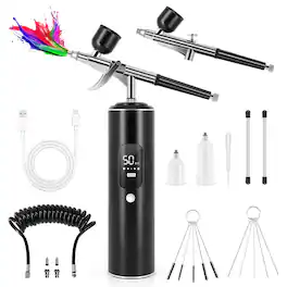 JETRANSPORT - Airbrush Kit With Air Compressor 6400mah 50psi High 0.2/0.3/0.5mm Nozzle Sets For Nails Modeling Cake Decor - Default