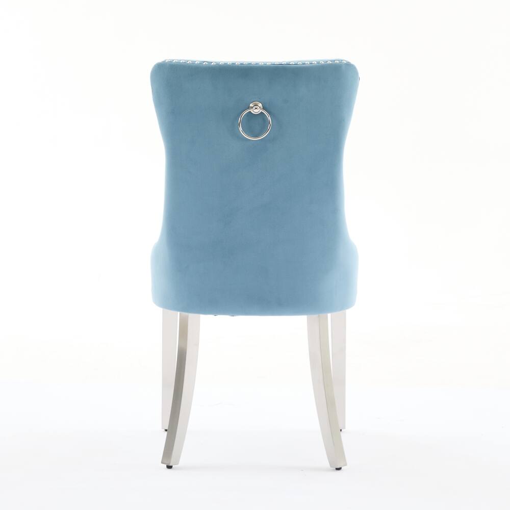 Alt View 3. Loheer - Loheer Velvet Dining Chairs Light Blue Tufted Upholstered Modern Seating with Chrome Legs Nailhead Trim Set of 2 - Light Blue.