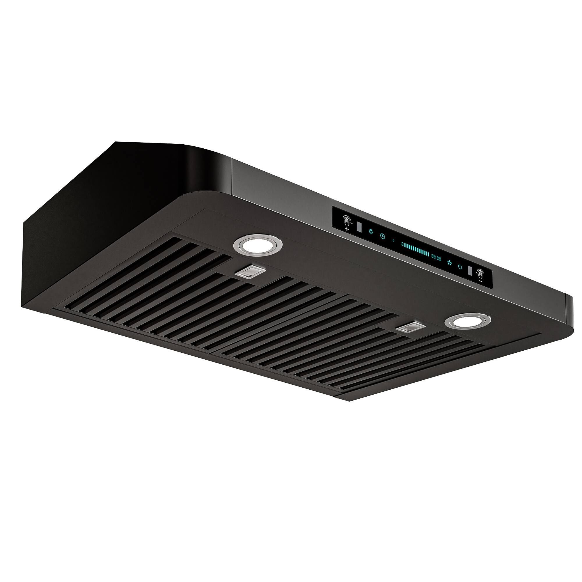 Angle. Onefly - 30 inches - Externally Vented - Under Cabinet Range Hood - Black Stainless Steel.