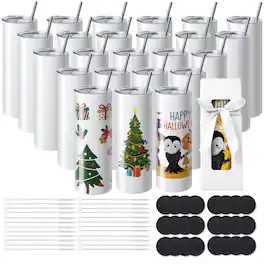 VEVOR - 24 Pack Sublimation Tumblers 20oz Skinny Straight, Stainless Steel Sublimation Tumblers Blank - Blank color