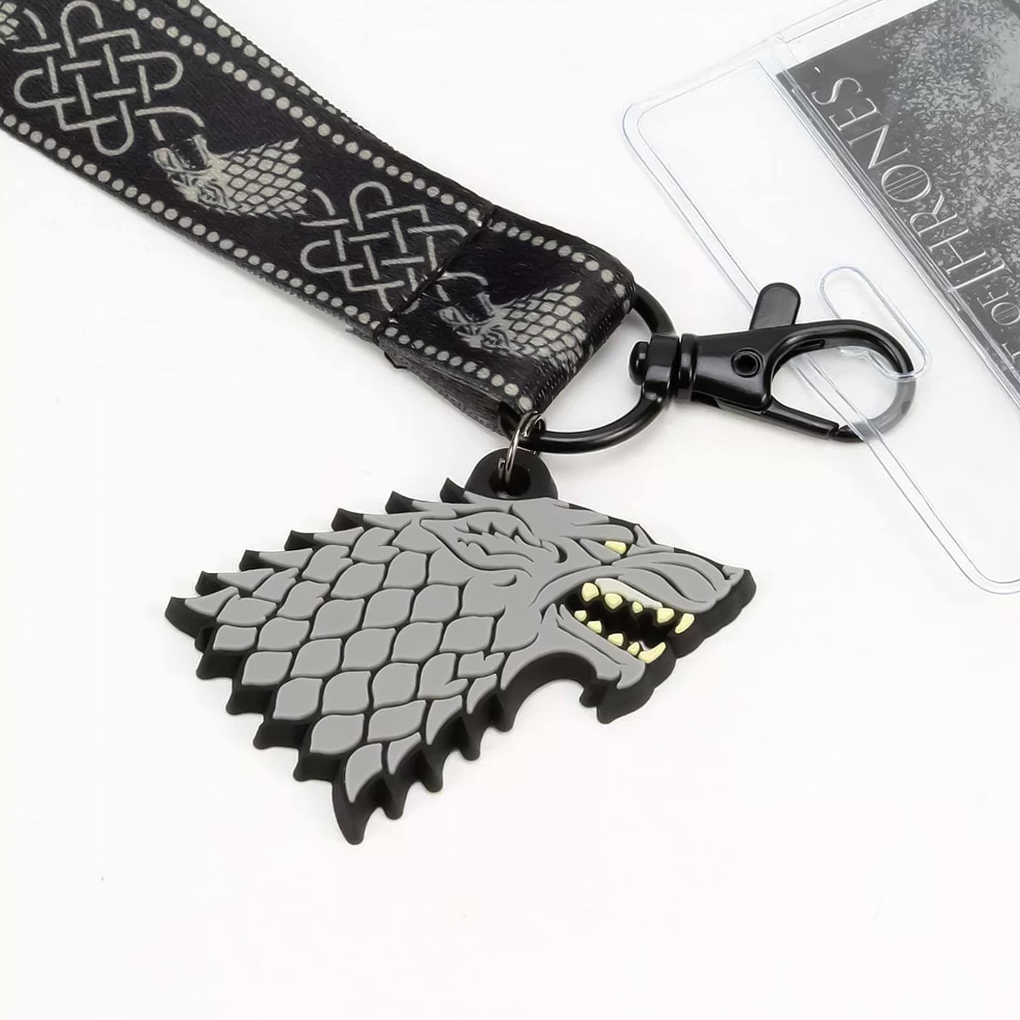 Alt View 1. Game of Thrones - Game of Thrones House Stark Lanyard w/ PVC Charm - Black/White.