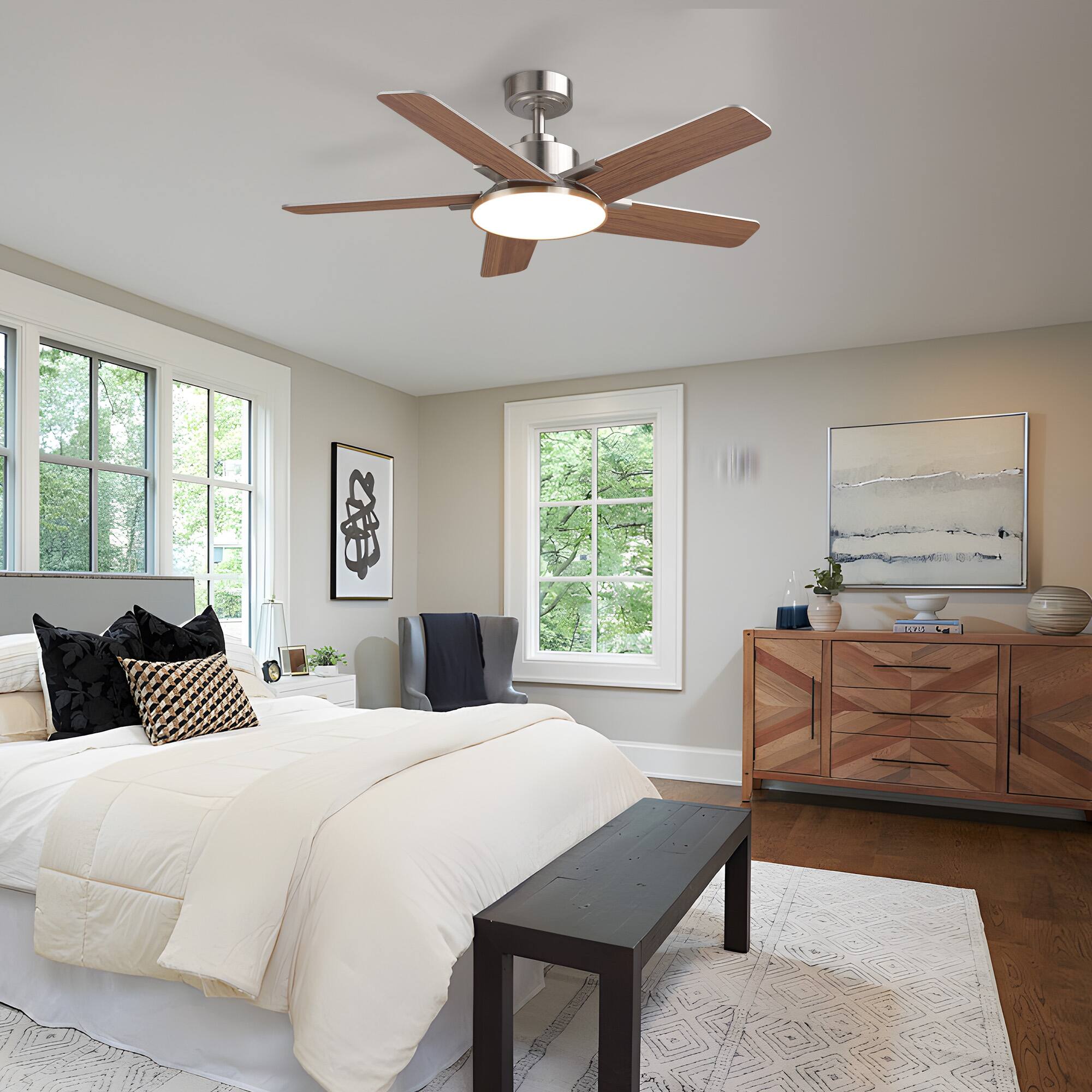 Alt View 10. Siljoy - 44-in Nickel Ceiling Fan with LED Light and Remote Control Include (5 Blades) For Bedroom Living Room and kitchen - Nickel.