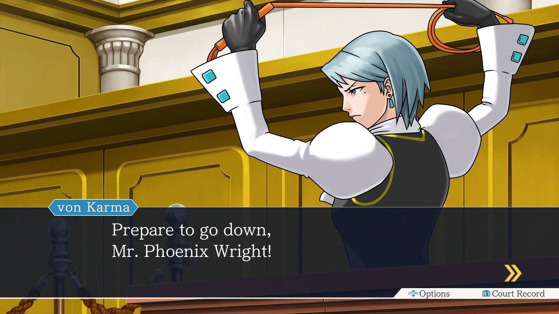 von Karma  
Prepare to go down, Mr. Phoenix Wright!  

Options  
Court Record