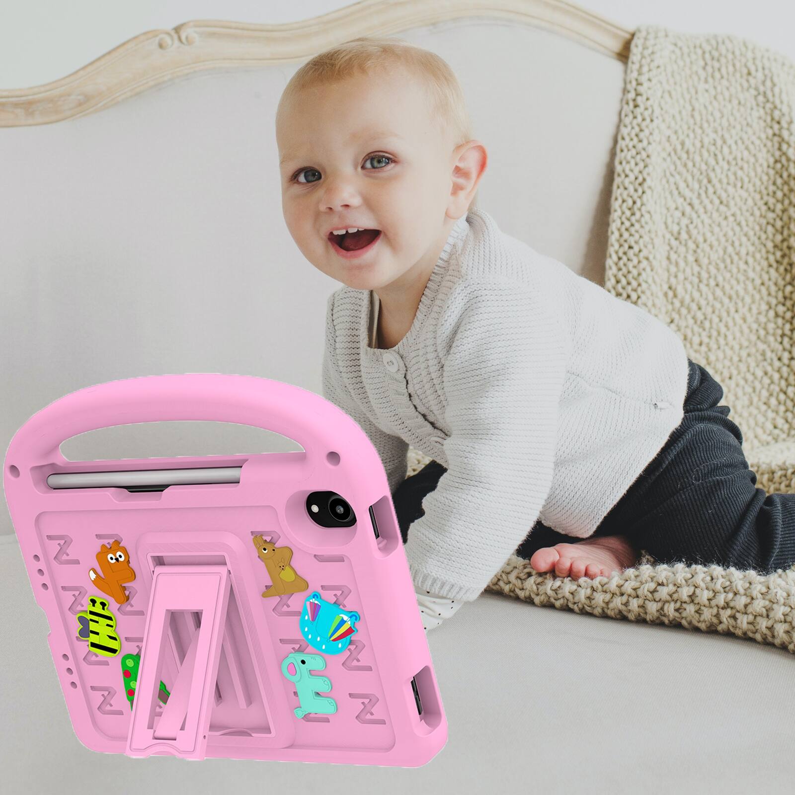 Alt View 2. Dteck - Dteck Kids Shockproof EVA Case for iPad mini 7 (A17 Pro) 2024/ iPad mini 6 2021, Handle Stand with Pencil Holder - Pink.