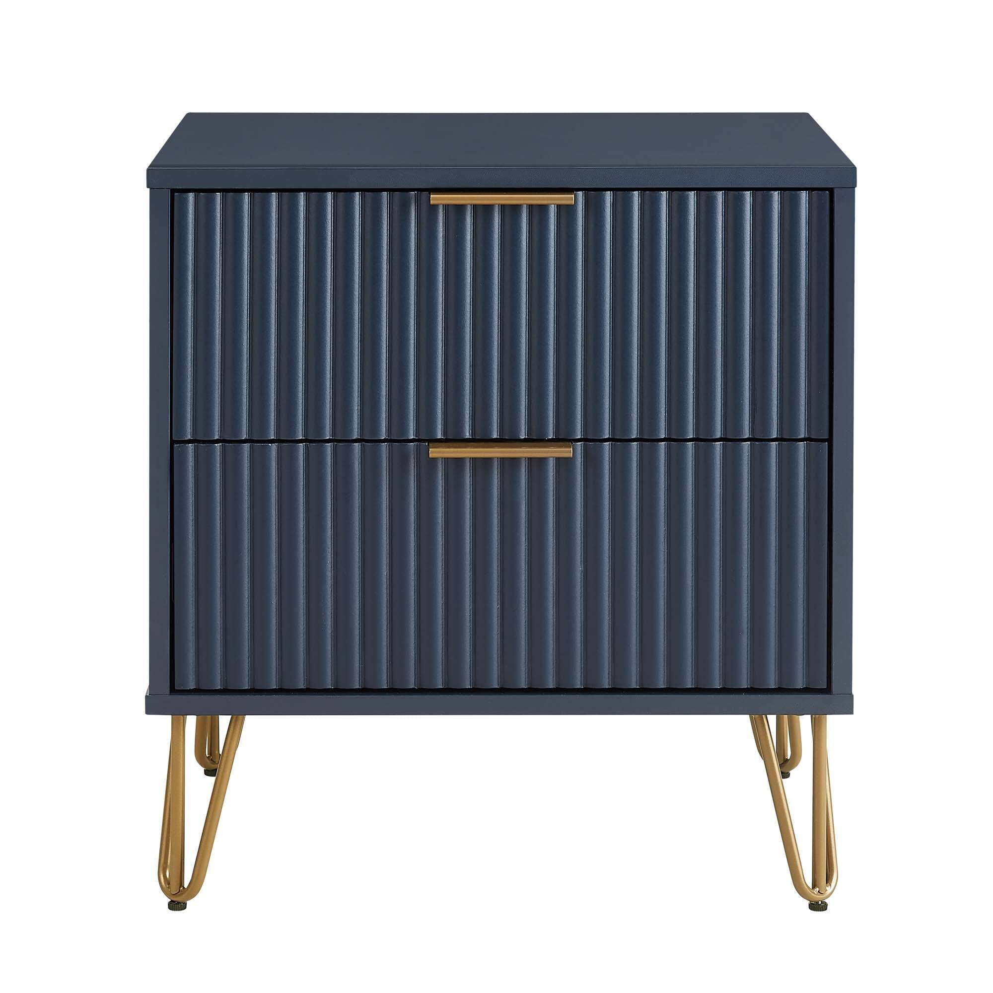 Front. Manhattan Comfort - Dumbo Modern 20" Fluted Nightstand - Midnight Blue.