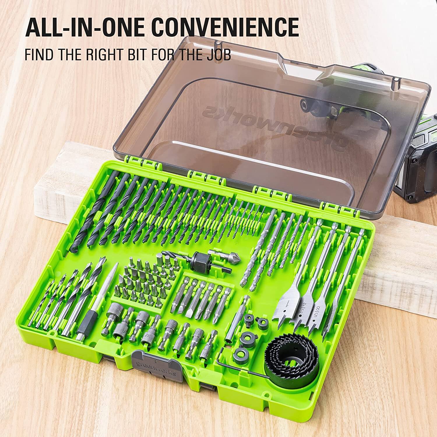 ALL-IN-ONE CONVENIENCE  
FIND THE RIGHT BIT FOR THE JOB  
greenworks  
CITY BARANTA  
greenworks 100