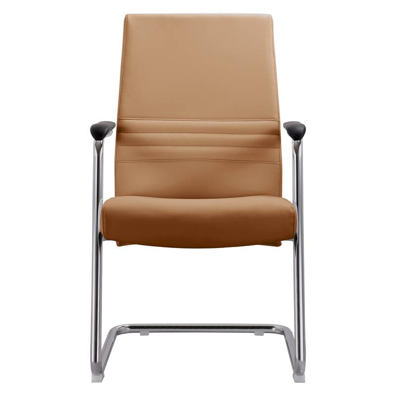 Alt View 2. LeisureMod - Aleen PU Leather Office Chair with Iron Frame, Ergonomic Support, Fixed Armrests, Modern Desk Chair - Acorn Brown.