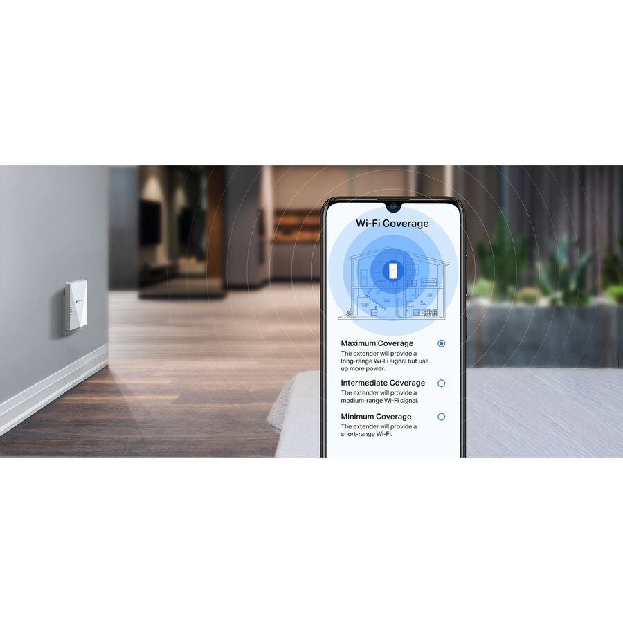 Wi-Fi Coverage

Maximum Coverage
The extender will provide a long-range Wi-Fi signal but use up more power.

Intermediate Coverage
The extender will provide a medium-range Wi-Fi signal.

Minimum Coverage
The extender will provide a short-range Wi-Fi signal.