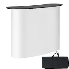 Front. VEVOR - Portable Tradeshow Podium Table, 51.18" x 18.31" x 37.4", Display Exhibition Counter Stand Booth Fair with Wall,Foldable - Black + White.