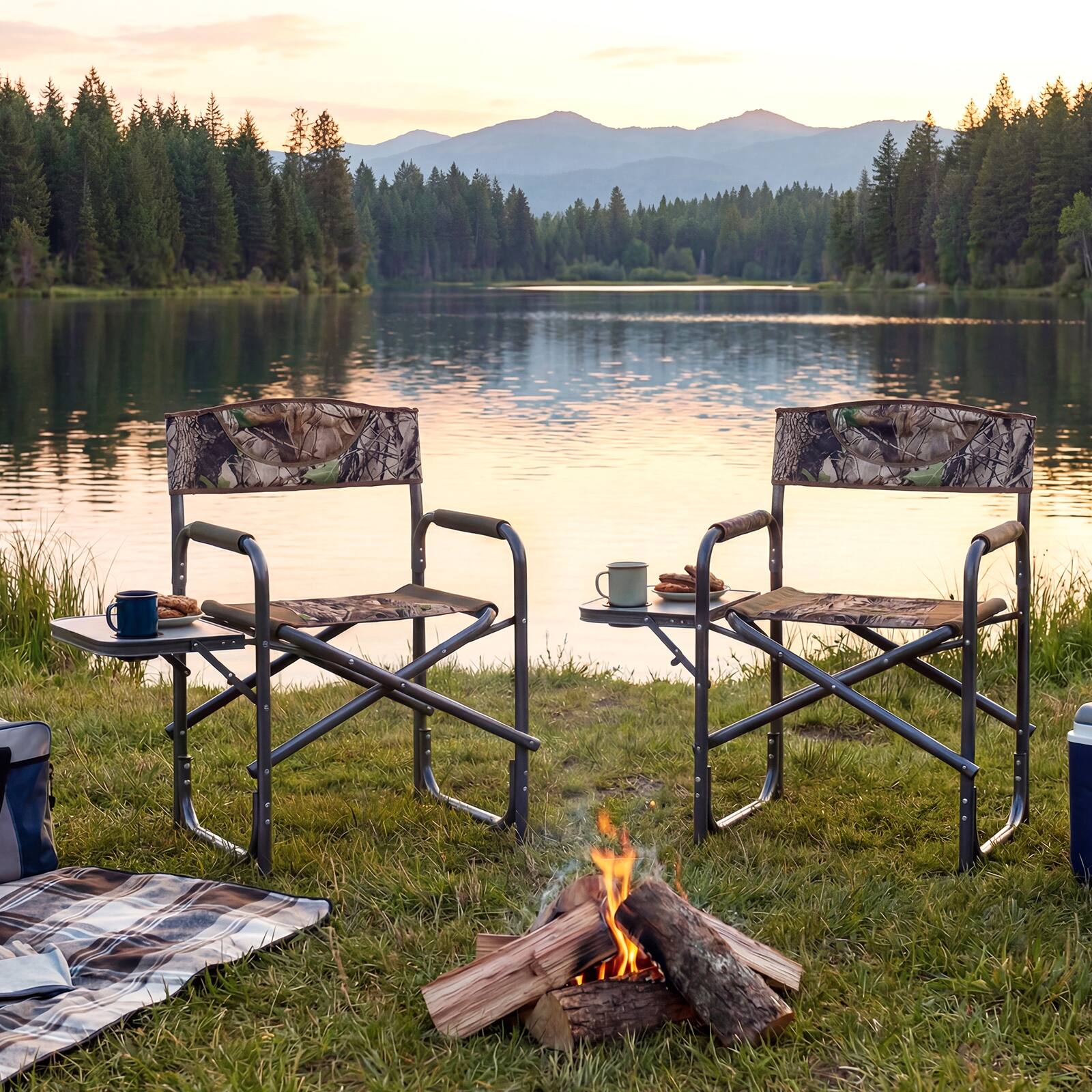 Alt View 3. Costway - Costway Folding Camping Chair, Lightweight Portable Directors Chair with Side Table - Camouflage.