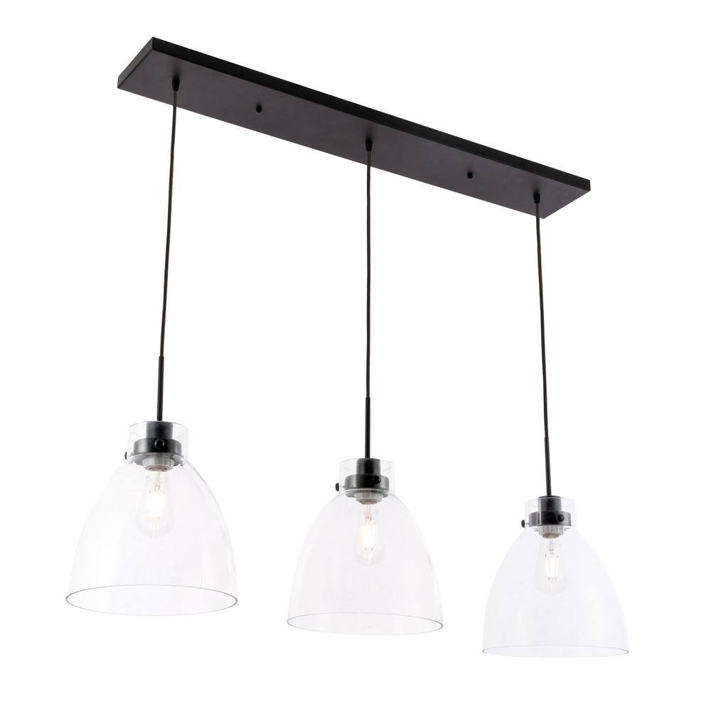 Alt View 7. Living District - Frey 3 light Black and Clear glass pendant - Black And Clear Glass.